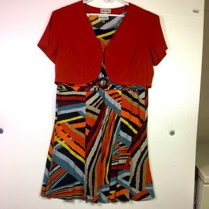 Danny & Nicole Dress w/ Jacket Black Orange multi sleeveless Round neck Size 20W
